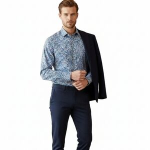 Eton of Sweden Contemporary Fit Blue Floral Cotton Dress Shirt Size 15.5 / 39